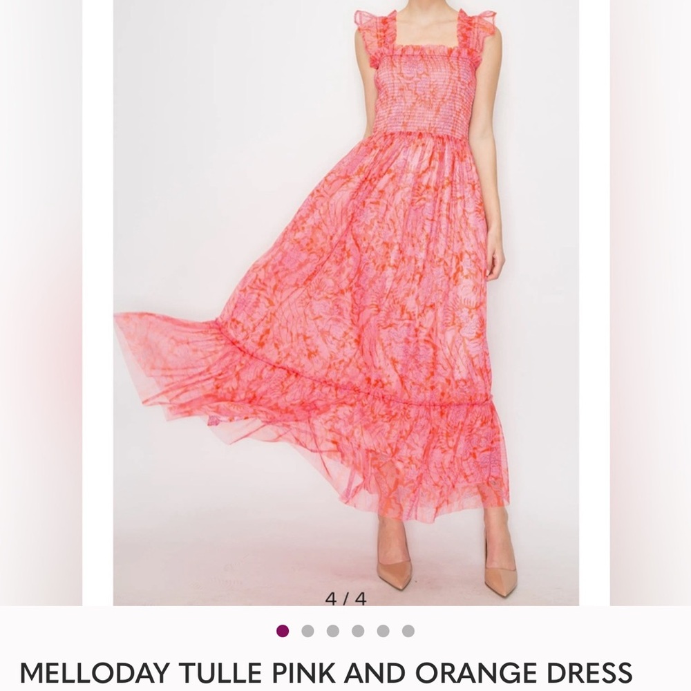 MELLODAY Coral and Peach Tulle Gown